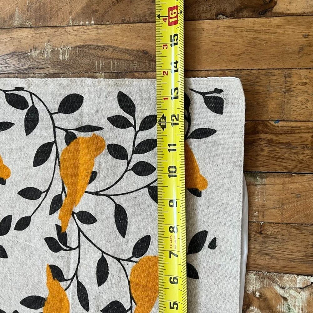 Table Runner 67" Cream Color Black Vines & Leaves Yellow Birds Cotton - Picture 7 of 11